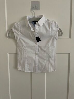 Tommy Hilfiger White Girls Short Sleeve Collared Button-Up Shirt